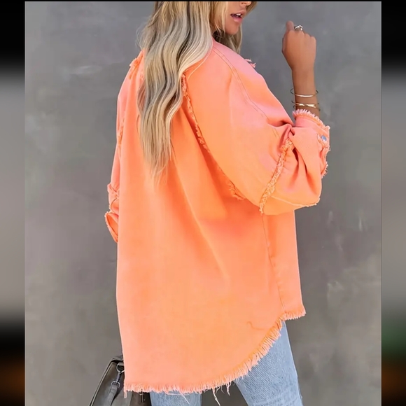 Jackets & Blazers - Oversized Denim Jacket / Orange Red